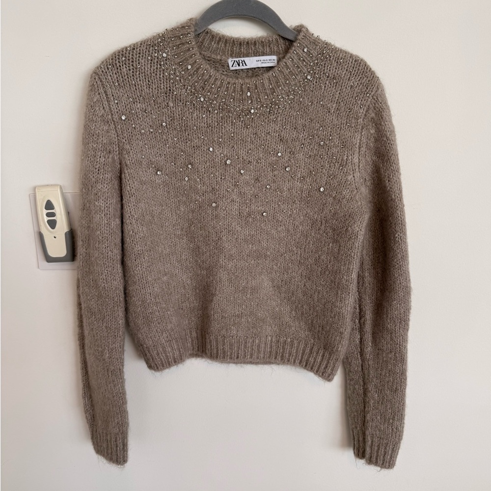 Zara Women's Taupe Embellished Sweater